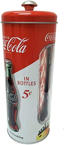 Твърд титуляр за соломинок от coca-cola, The Tin Box Company с 20 хартиени соломинками Вътре, 3-3 / 8 x 8-1/ 4 H,