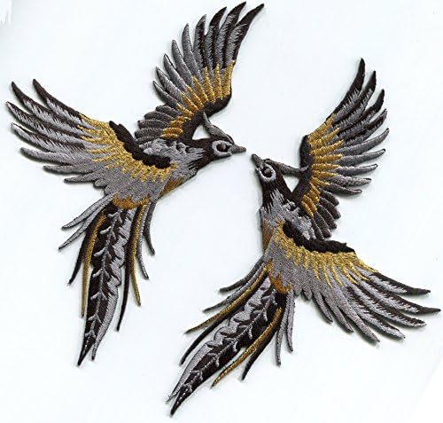 Феникс феникс птица сив черен бродирани със злато апликация железни ивици двойка на S-1301