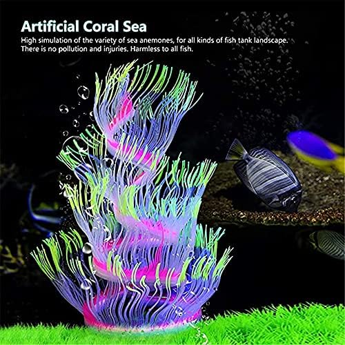 senlinlv Орнаменти от морски корали с анемонами за аквариум, Силикон коралов гел, Естествено се движи с потока вода, декорации за аквариум светят в тъмното, светещи кор?