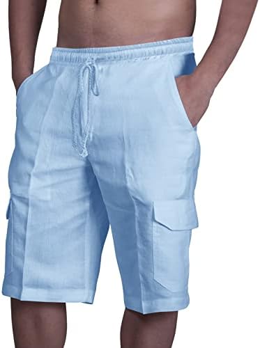 Мъжки Ленени Шорти Ежедневни Панталони С Еластичен Колан На Съвсем Малък Летни Плажни Шорти Класически Намаляване