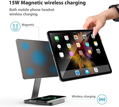 Магнитна Поставка Meaowxva за iPad с Wi Таксуване на база мощност 15 W, Алуминий Настолна стойка за таблет с Въртене