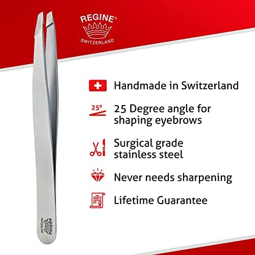 Наклонен пинсети Regine Switzerland - Ръчно изработени в Швейцария - Професионален инструмент за премахване на веждите,