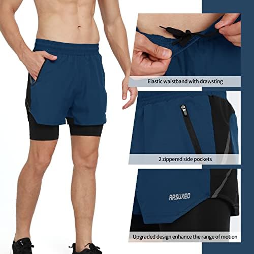 Мъжки къси панталони за активно бягане ARSUXEO 2 в 1 с 2 джоба с цип B191