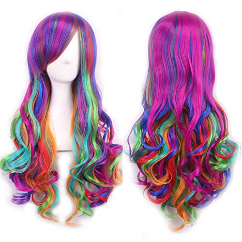 Bopocoko 27,5 с Преливащи се цветове перуки за жени, дълги вълнообразни с преливащи се цветове облекло перуки за