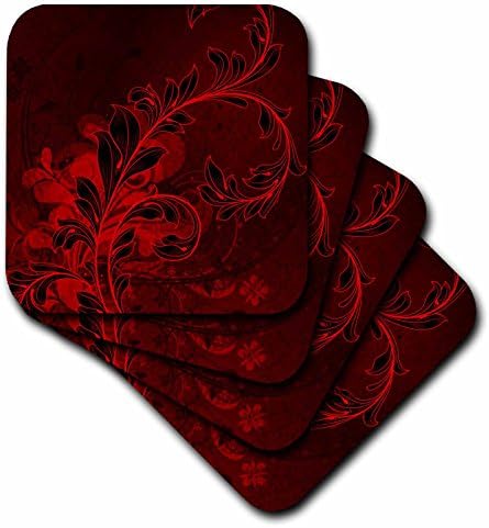3dRose CST_78074_1 Големи Елегантни, Меки подложки с модел от червени листа на фона на Тъмно-Червено дамасского