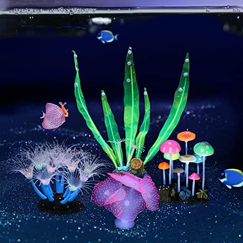 Mogoko 4 опаковки светещи декорации за аквариум с рибки, набор от силиконови светещи декорации за аквариумни растения