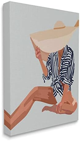 Stupell Industries Жена, скрита шапка от слънцето, Летен плажен портрет, платно, стенно изкуство, дизайн Амелии