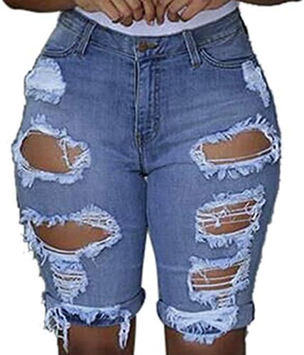 Дънкови панталони големи размери, дамски ластични панталони джинси с дупки, кухини тесни къси панталони, бели дънкови
