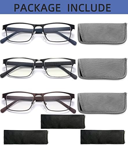 Очила за четене от 3 теми за мъжете, блокиране на синя светлина, Модерни компютърни очила в метални рамки, които