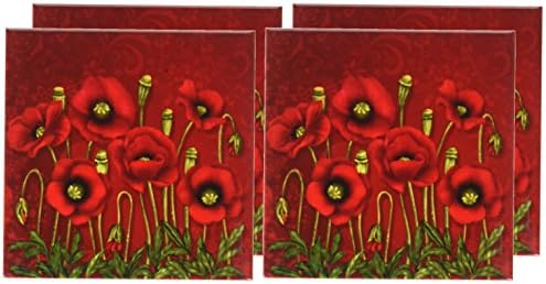 Триизмерен Градина с ярки червени селяни на фона на боке - Влакчета за керамични плочки, комплект от 4 броя (CST_214563_3)