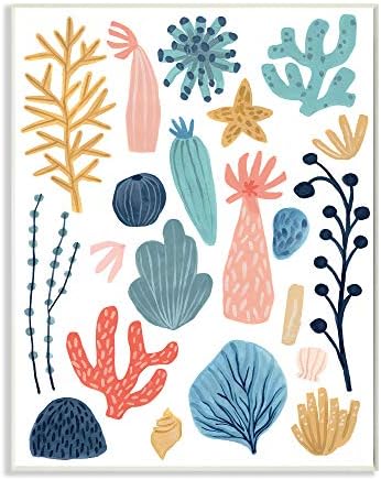 Стенни табели Stupell Industries Coral Reef Ocean Life Игриви Пастелни Морски растения, Дизайн, Джун Эрики Весс,