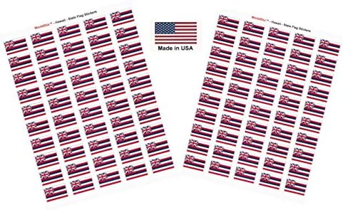 Произведено в САЩ! 100 Самозалепващи етикети с държавния флага на Хавай 1,5 x 1, Два листа по 50, само на 100 Стикери със знамената на Хавай