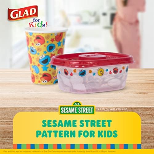 Малки Квадратни Контейнери за съхранение на храна Glad for Kids Улица Сезам GladWare за обяд с капаци | Контейнери