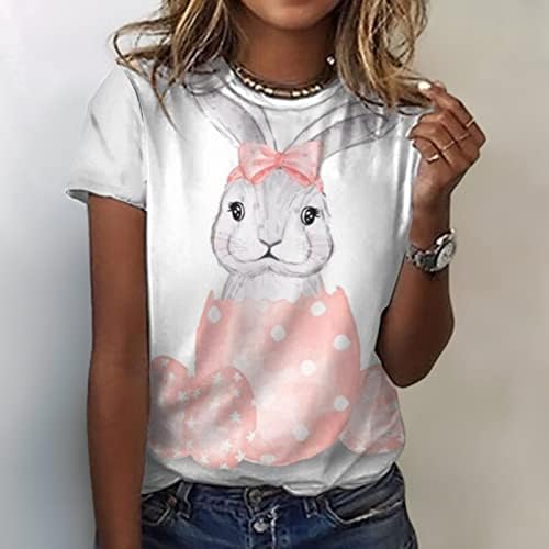 Великденски Ризи за Жени, Тениски с изображение на Заек, Тениска с Хубав Модел на Заек, Лятна Ежедневни Тениска
