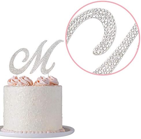 Topper за торта с буквата М - Сребрист метал Премиум клас- Монограм М, За сватба или юбилей, Оригинална декорация