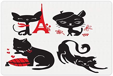 Подложка за котки и мишки Ambesonne за храна и вода, с Шарките на 4 Модерни котки в Романтична и стилна парижка