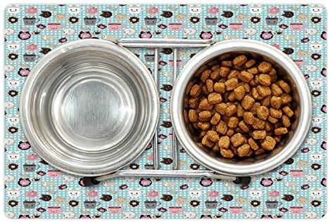 Подложка за домашни любимци Ambesonne под формата на котка и мишка, за храна и вода, с Повтарящ се Модел за печене