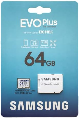 Карта памет Samsung Micro EVO Plus 64GB SDXC с адаптер Работи с Samsung Tab S8 Ultra, Tab S8, Tab A8 10.5 (2021),