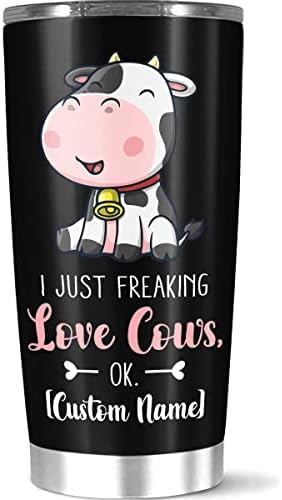 calanaram Персонализирана Чаша Прекрасно Cow Is Smiling, С индивидуален името Just Love Cow Quote, Подарък За жени