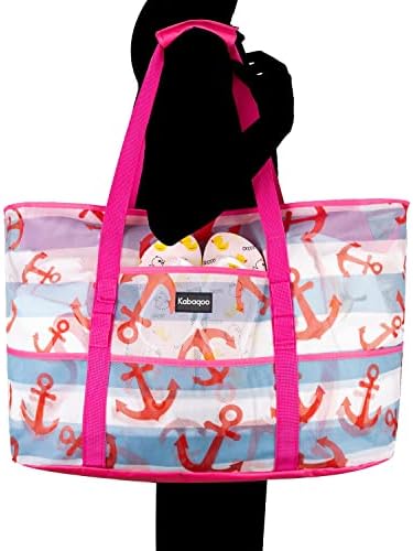Окото Плажна чанта KABAQOO, Много Големи Плажни Чанти с 9 Джобове и цип, Водоустойчив Лека Плажна чанта за плажа