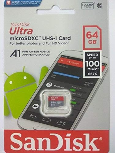Карта памет SanDisk Ultra 64GB Micro Работи с мобилни телефони LG G8X ThinQ, LG v40 ThinQ, G7 LG ThinQ, LG V35 ThinQ