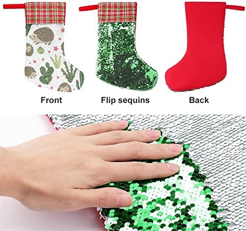 Коледни Чорапи с Пайети във формата на Таралеж и на Кактус, Блестящи Стенни Висящи Украси, Украса за Коледната Елха,