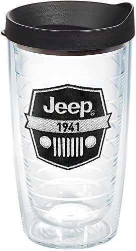 Изкуство, музика 1267876 чаша с логото на марката Jeep, емблема и черна капак, 16 унции, прозрачен