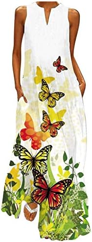 Модни дрехи за жени, ежедневното лятно свободно дълга рокля в голям размер, с кръгло деколте и принтом пеперуди,