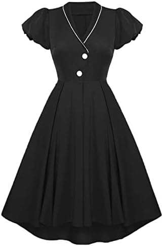 Лятна рокля Макси Fragarn, Секси Ретро Рокля-Смокинг в Контрастен цвят С V-образно деколте и с пищните ръкави