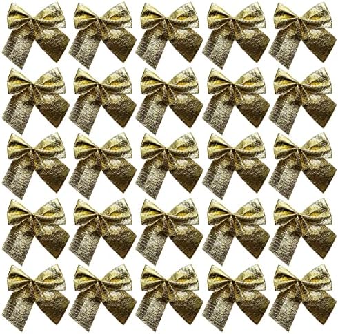 60шт 2-Инчов Мини-Златна Блестящ Обрат-Вратовръзка с Панделки, Набор Ленти за Вече Направени Diy на Коледна Елха и Украса За Опаковане на подаръци (Злато)