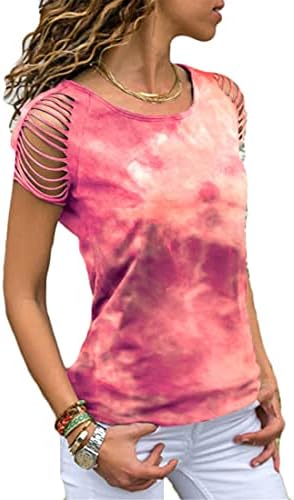 Andongnywell/ Женски Цветни Блузи с открити рамене, къс ръкав, Принтом във формата на цветни блокове, Тениска с